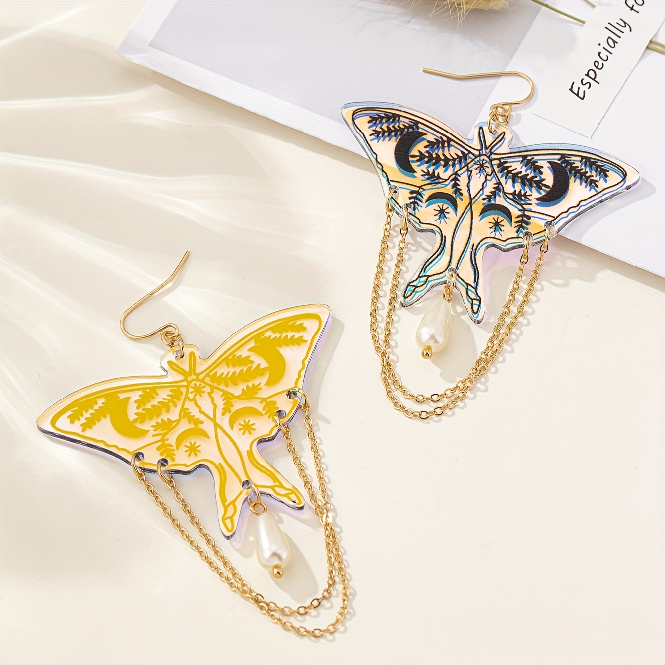 Bohemian Sweet Moon Leaf Butterfly Tassel Earrings